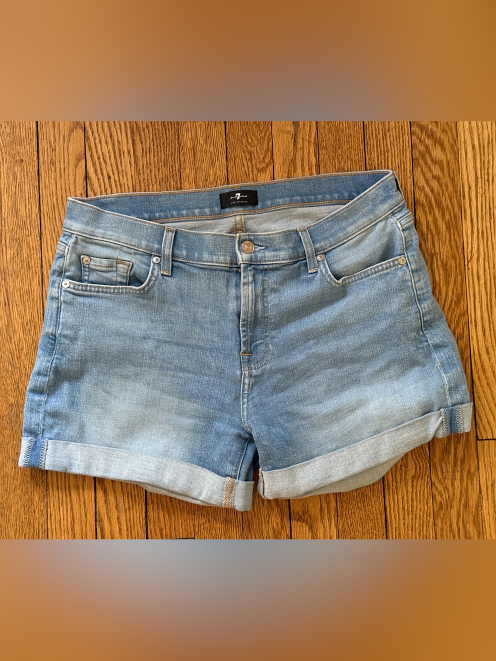 7 For All Mankind Mid Roll Light Wash Denim Shorts - Size 29
